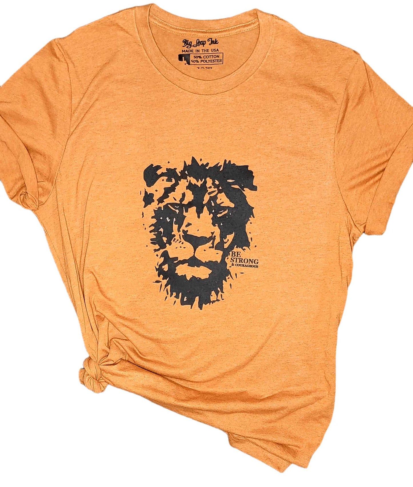 Be Strong & Courageous Lion Heathered Unisex Shirt Big Leap Ink Shirts & Tops Big Leap Ink