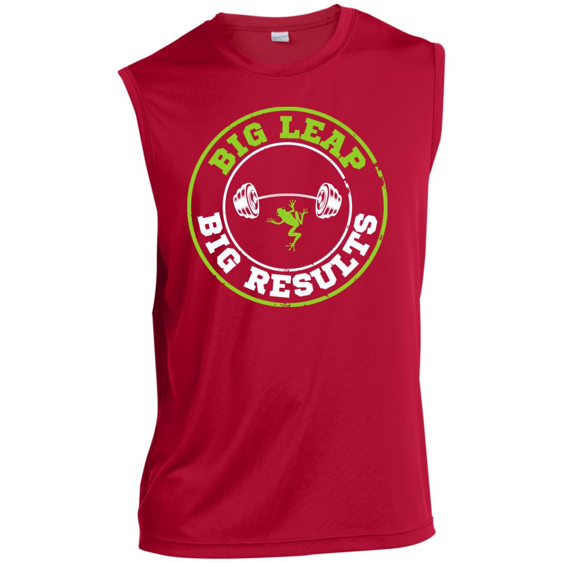 Big Leap Big Results Men’s Sleeveless Performance Tee CustomCat T-Shirts 29.99 Big Leap Ink TrueRed4XL