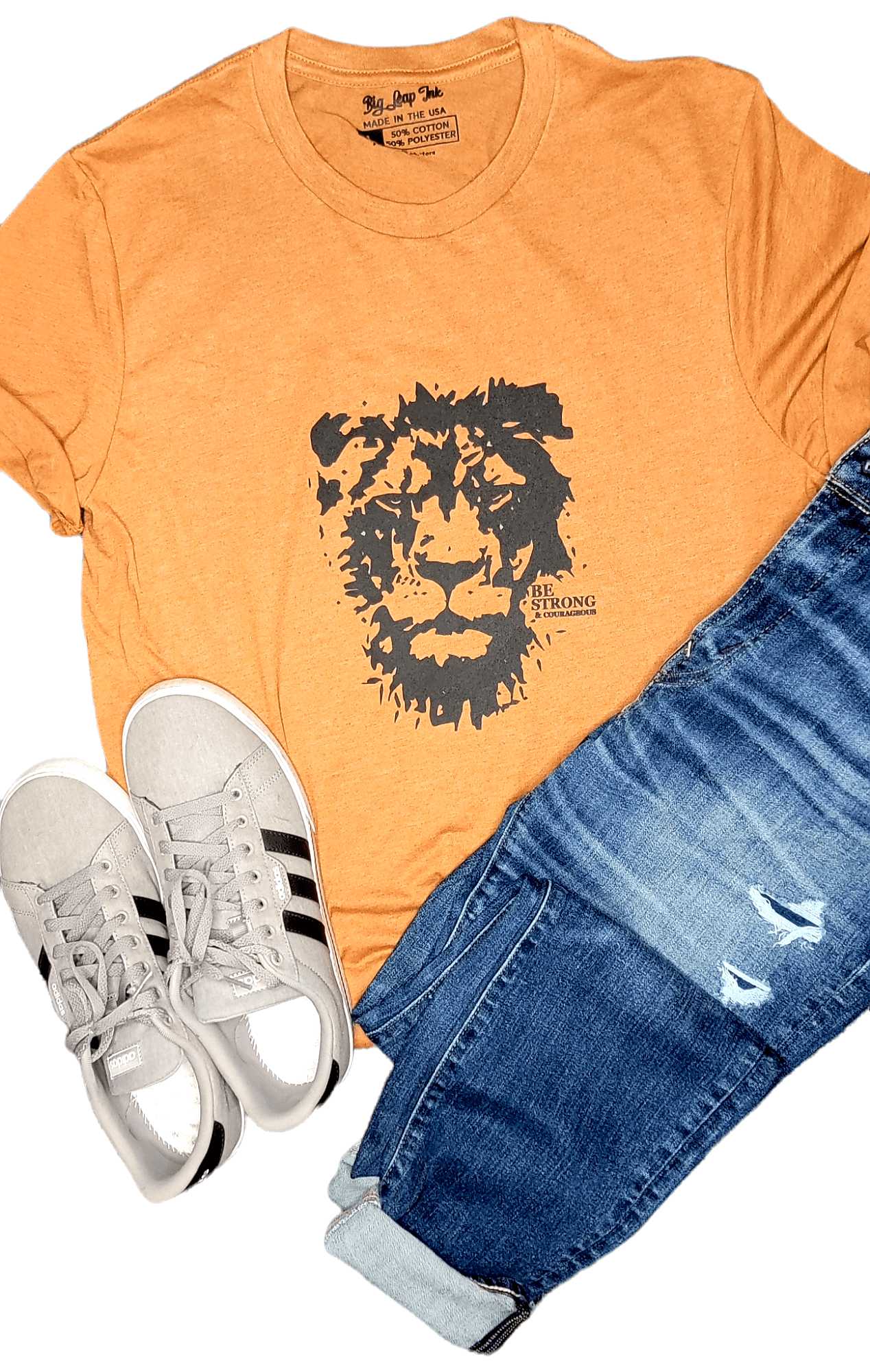 Be Strong & Courageous Lion Heathered Unisex Shirt Big Leap Ink Shirts & Tops 26.99 Big Leap Ink 3XLHeatherAutumn