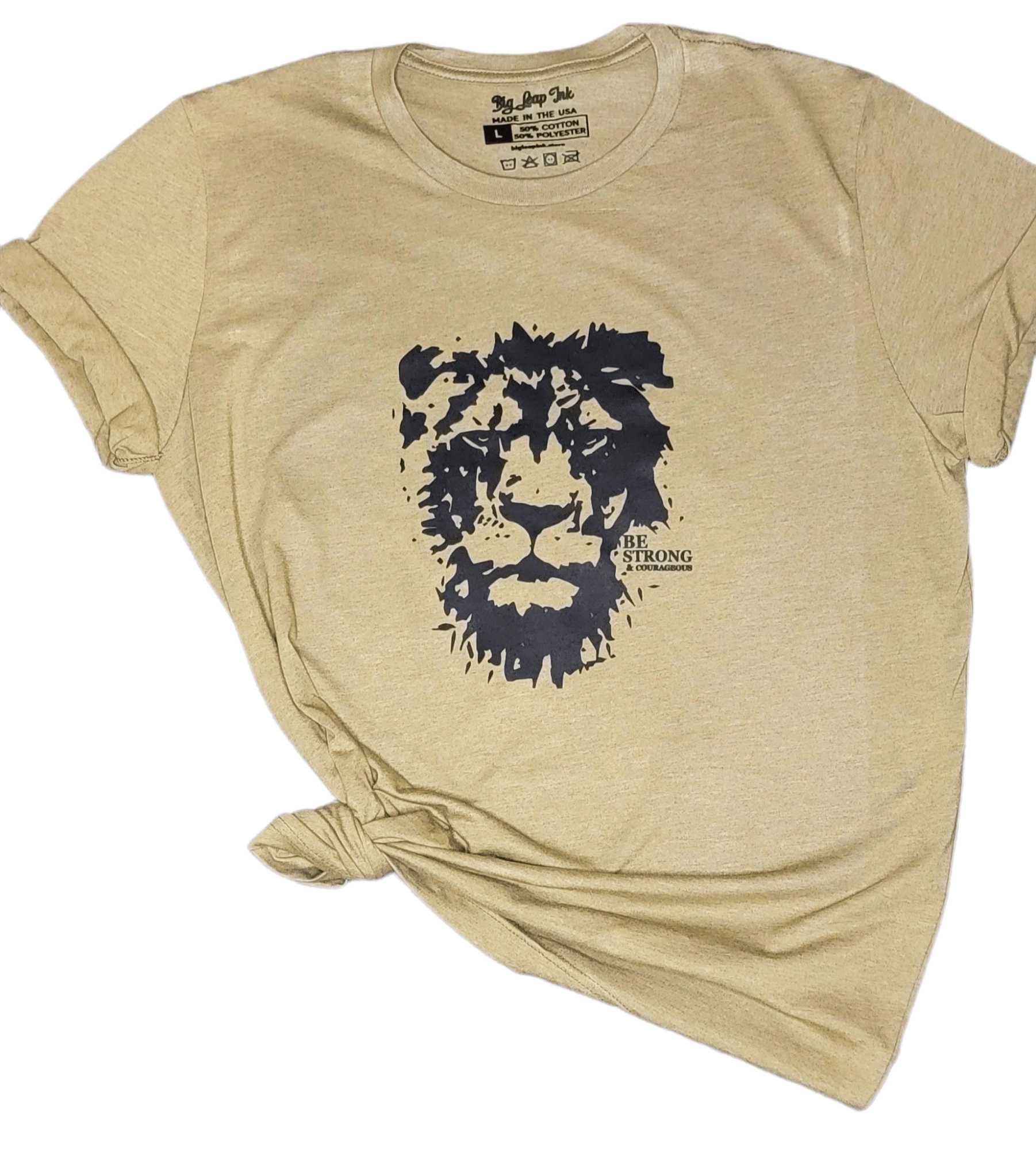 Be Strong & Courageous Lion Heathered Unisex Shirt Big Leap Ink Shirts & Tops 26.99 Big Leap Ink 3XLHeatherOlive