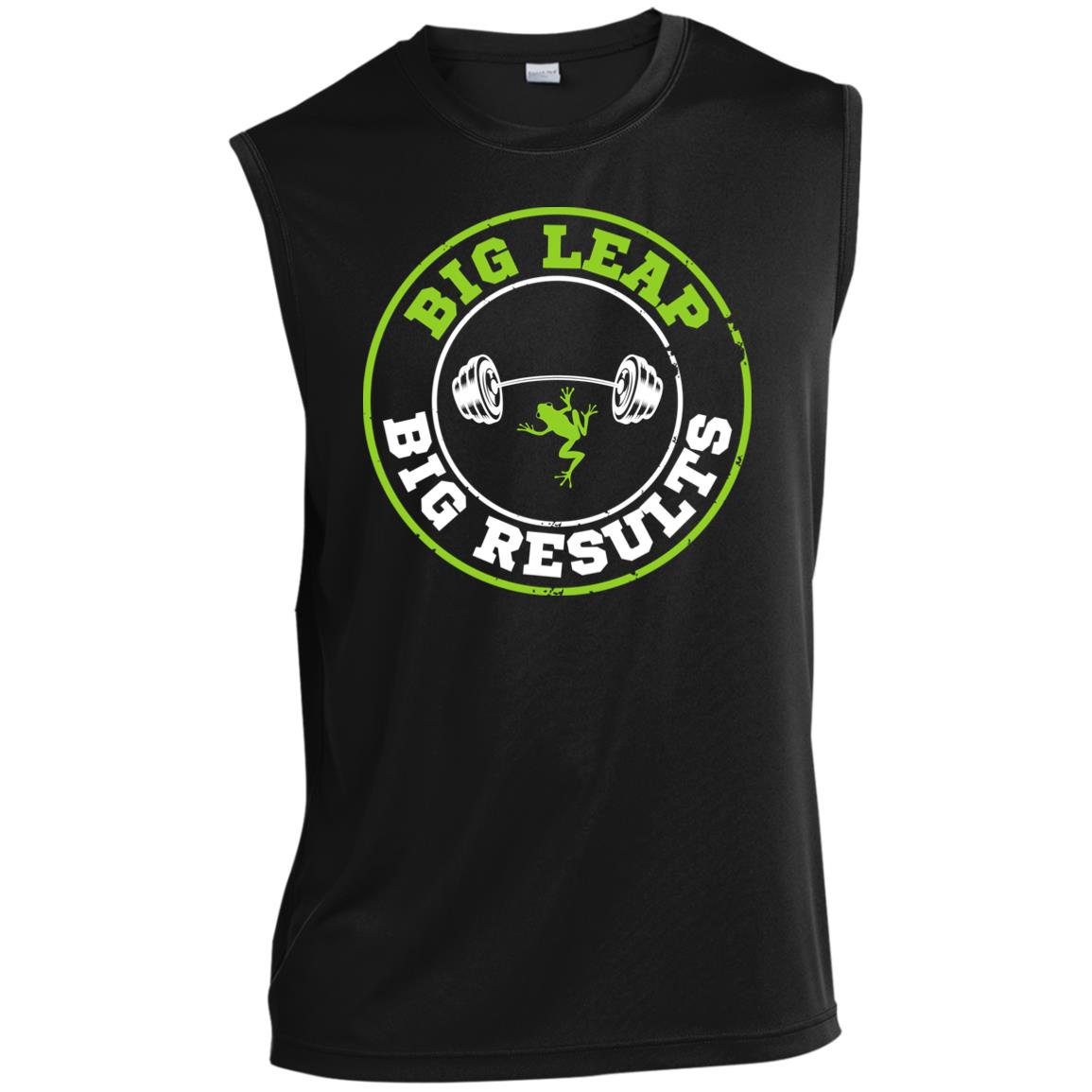 Big Leap Big Results Men’s Sleeveless Performance Tee CustomCat T-Shirts 29.99 Big Leap Ink Black4XL