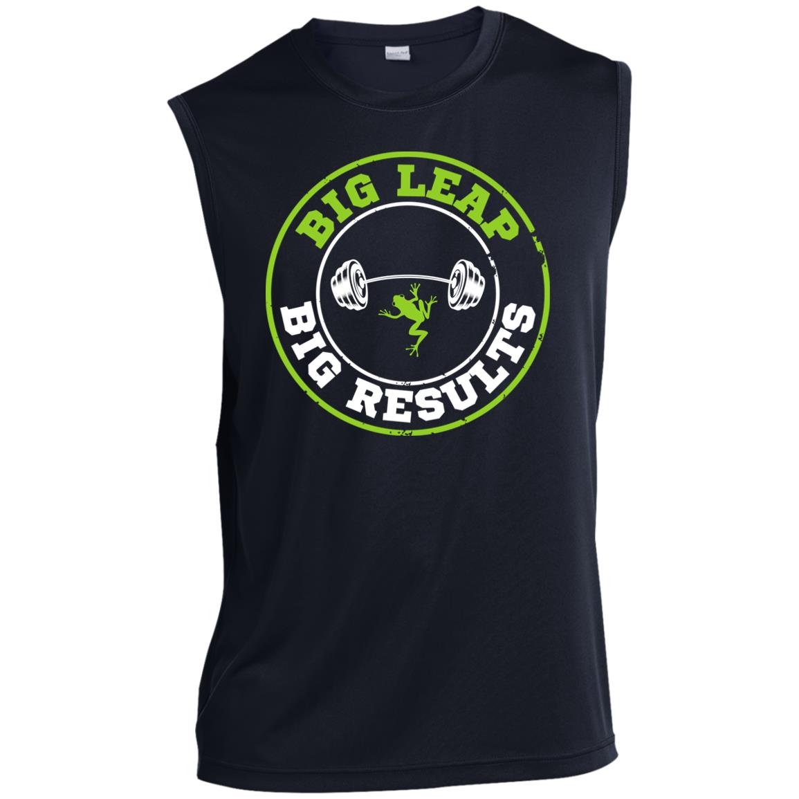 Big Leap Big Results Men’s Sleeveless Performance Tee CustomCat T-Shirts 29.99 Big Leap Ink TrueNavy4XL