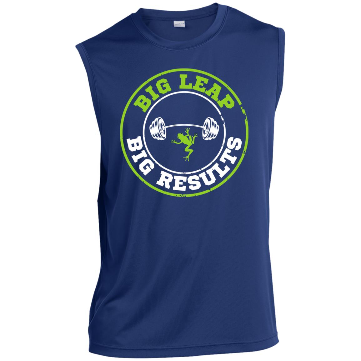 Big Leap Big Results Men’s Sleeveless Performance Tee CustomCat T-Shirts 29.99 Big Leap Ink TrueRoyal4XL