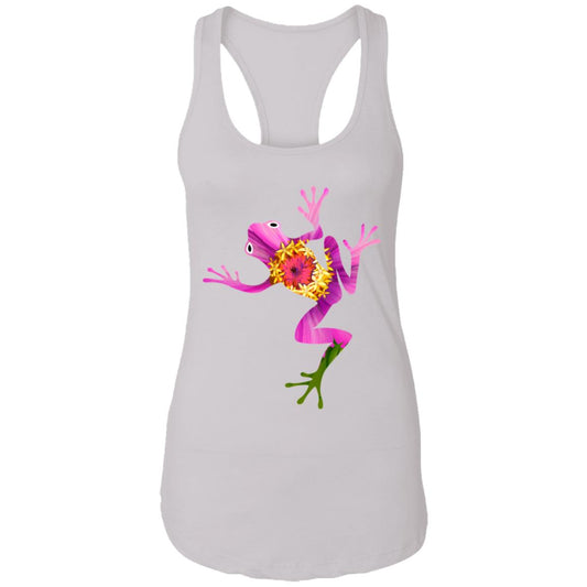 Big Leap Frog Flower Ladies Ideal Racerback Tank CustomCat T-Shirts 24.37 Big Leap Ink White2XL